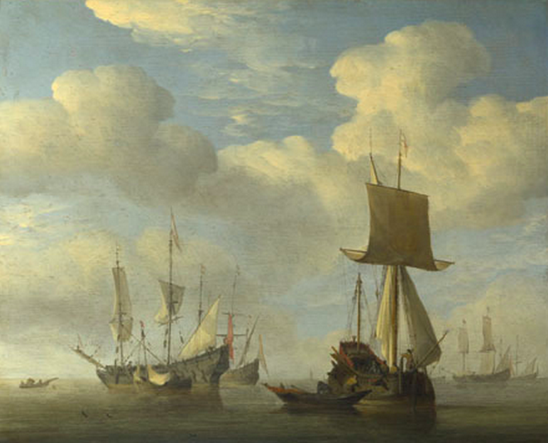 An English Vessel and Dutch Ships Becalmed about 1660, Willem van de Velde. The National Gallery, London.