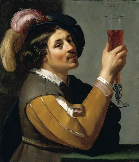 BIJLERT, Jan van Young Man Drinking a Glass of Wine 1635-40 Oil on canvas, 65 x 56 cm Private collection, via Web Gallery of Art.