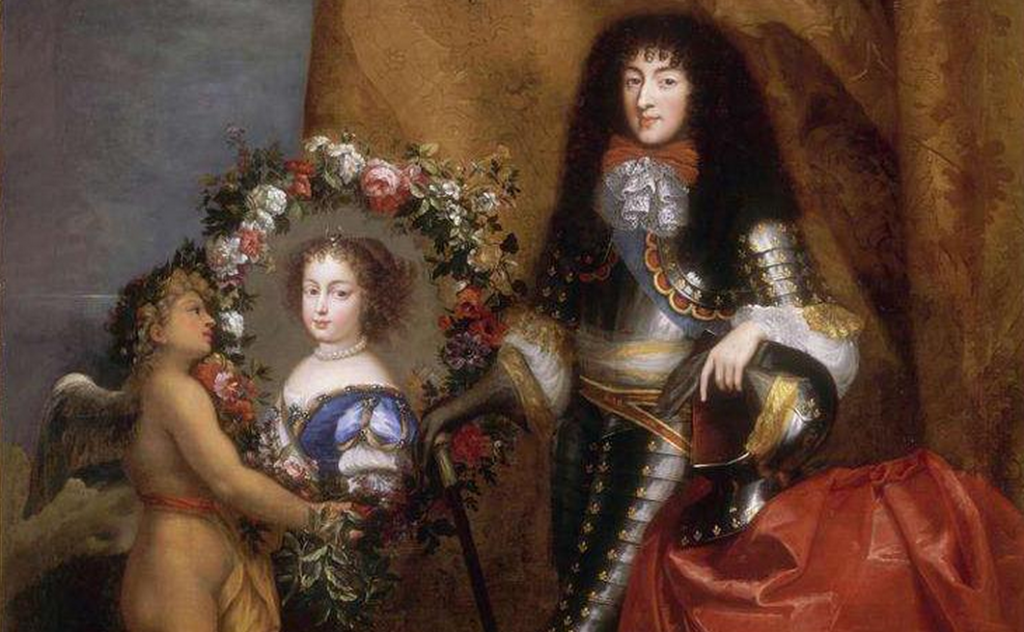 Philippe de France with his favourite daughter Marie Louise (future Queen of Spain). Painted by Pierre Mignard (1612–1695).
