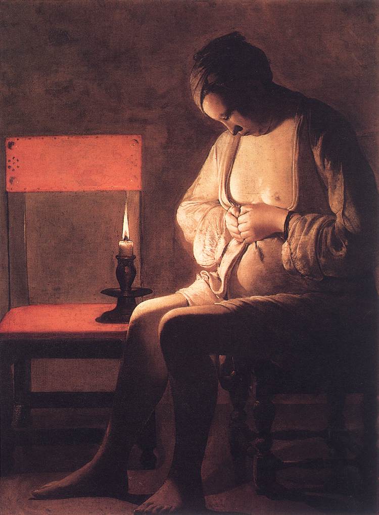 LA TOUR, Georges de Woman Catching Fleas 1630s Oil on canvas Musée Historique, Nancy Web Gallery of Art