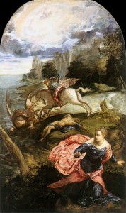 TINTORETTO St George and the Dragon 1555-58 Oil on canvas, 158 x 100 cm National Gallery, London, via Web Gallery of Art