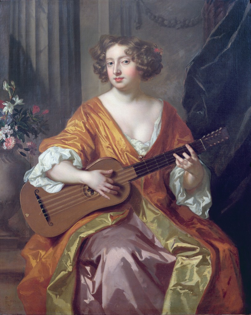 WES66750 Portrait of Mrs Moll Davies, mistress of Charles II, flowers painted by Jean Baptiste Monnoyer (1636-69) by Lely, Sir Peter (1618-80); 124.5x99 cm; © The Trustees of the Weston Park Foundation, UK; (add.info.: mother by Charles II of Lady Mary Tudor whose son was the Earl of Derwentwater;); English, out of copyright